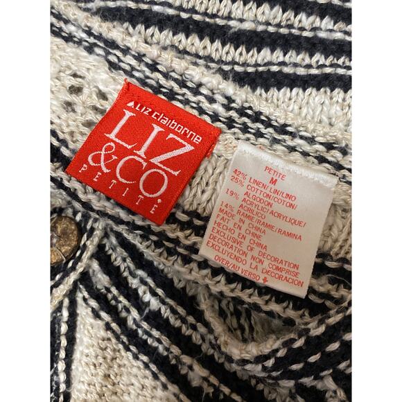 Liz Claiborne Liz & Co Beige Black Linen Windowpane Sleeveless Cardigan Vest MP - Picture 4 of 4